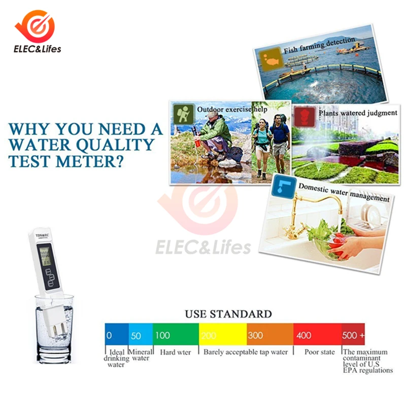 Mini TDS EC Meter Temperature Tester Pen LCD display Digital Water Quality Filter Purity Tester TDS-3 PH Meter