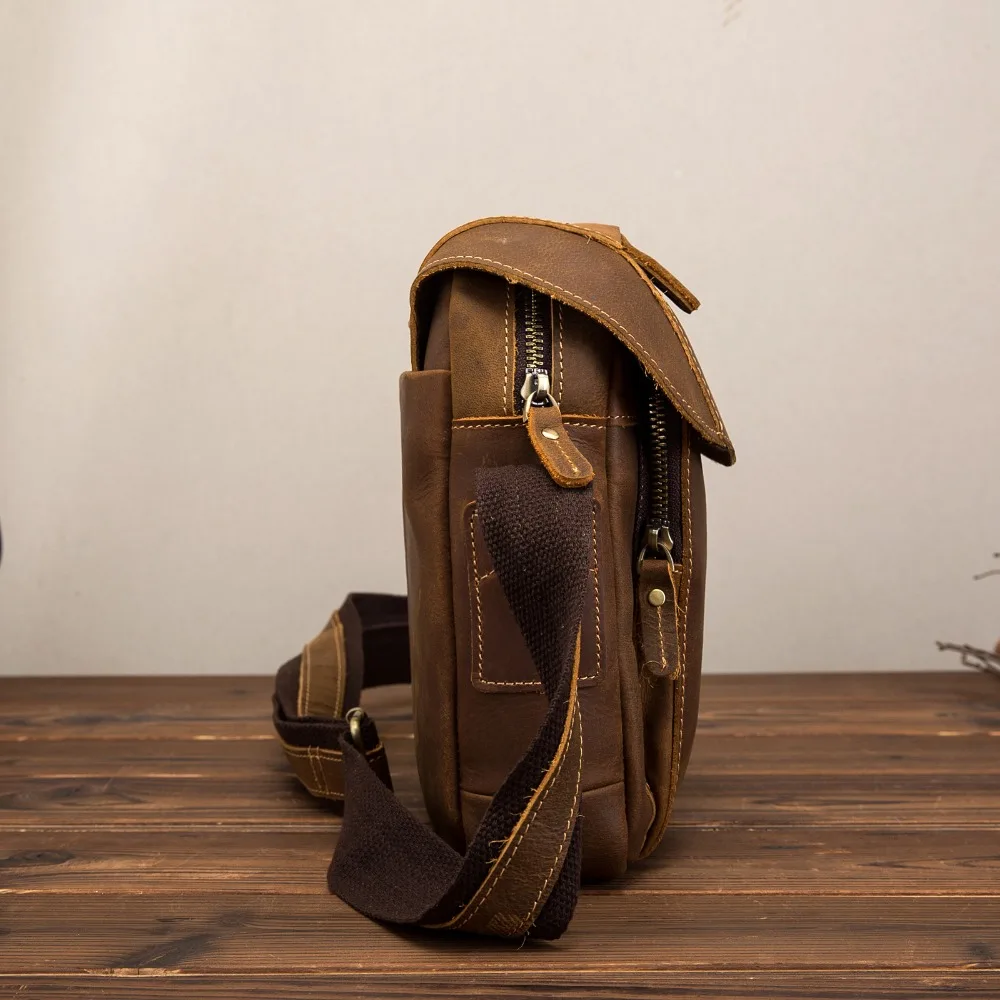 Natural Leather Male Men's Design School Over The Shoulder Crossbody bag Fashion College 10