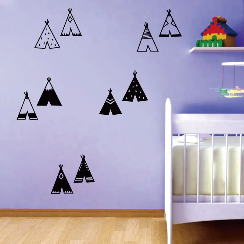 Nordic Style Teepee Vinyl Wall Sticker Nursery Decor , Modern Kids Bedroom Wall Decals Cute Tribal Tents Art Decor