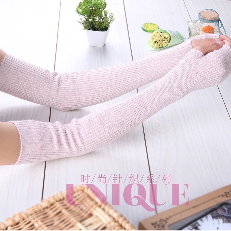 60cm long Women Arm Gloves Cashmere and Wool Knitting Glove 12Colors Winter Warm Woolen Thumb-Style Girls Glove Free Shipping