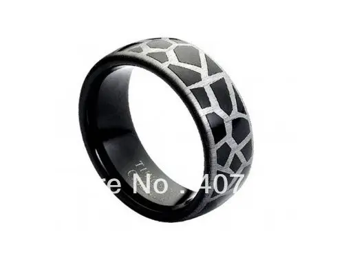 Free Shipping High Polished Domed Designer Laser Engraved Giraffe Pattern Black Tungsten Carbide Comfort Fit Wedding Band Ring