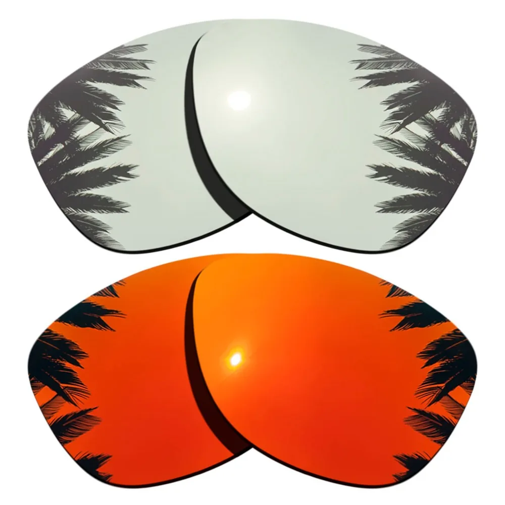 (Silver Mirrored+Orange Red Mirrored Coating) 2-Pairs Polarized Replacement Lenses for Frogskins Frame 100% UVA & UVB Protection