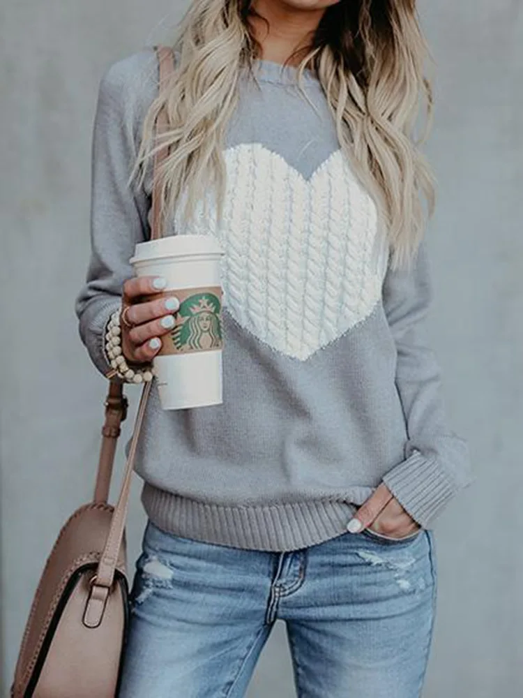 Autumn winter heart knitted women sweaters pullovers long sleeve sweater slim Pull Femme jumpers sueter mujer New