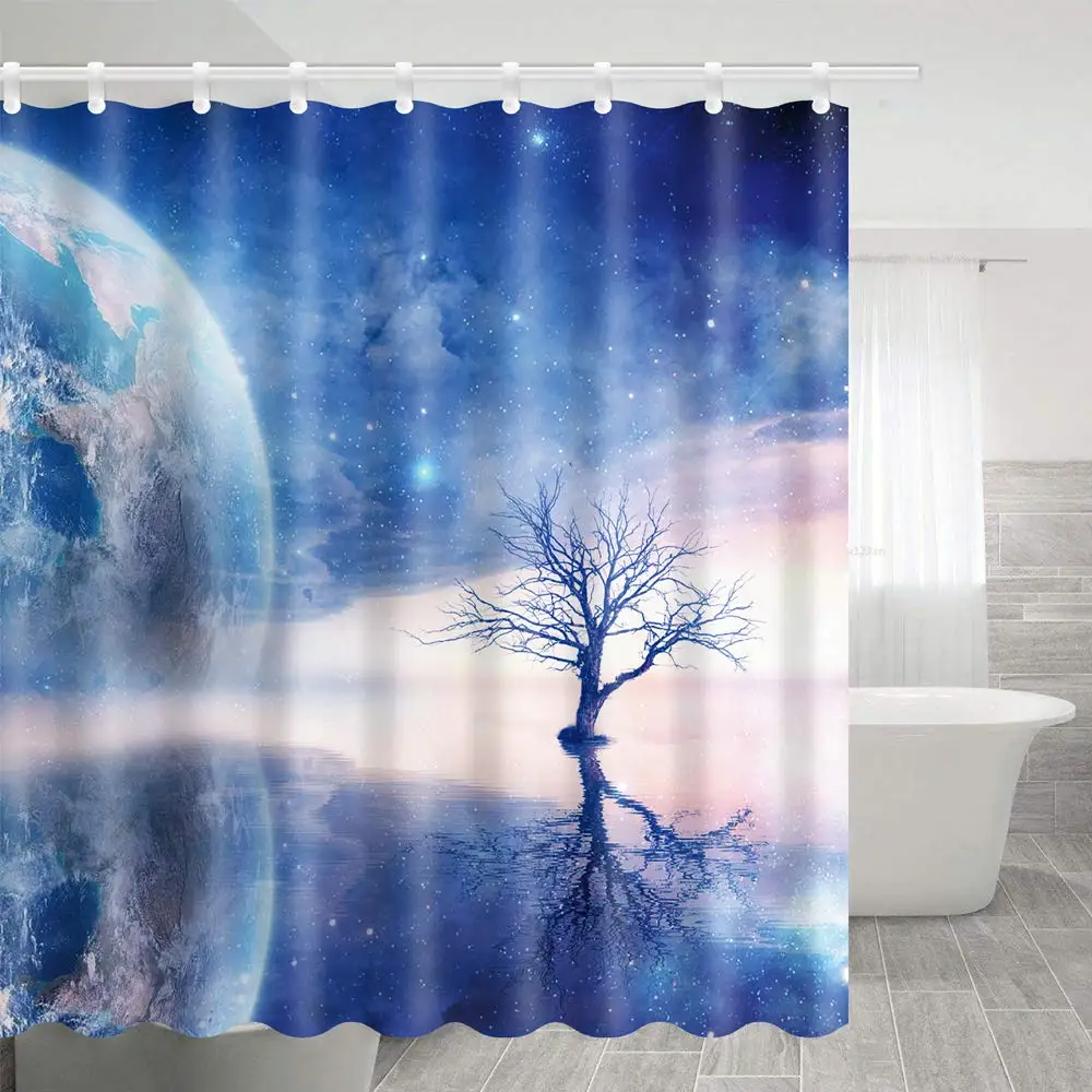 Bath Room Fabric Shower Curtain Polyester with Shower Room Fantasy Sci-Fi, Purple, Children's