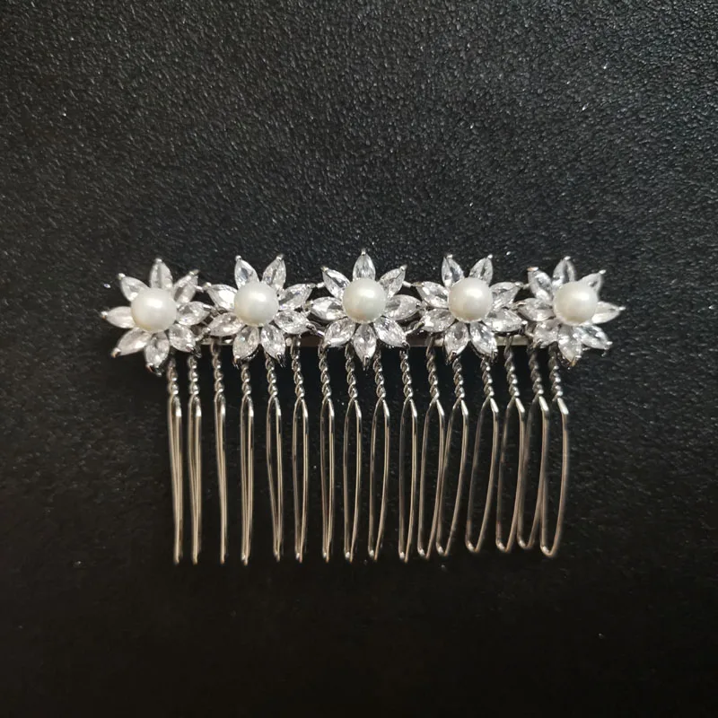 SLBRIDAL Luxury Trendy Charm Fashion Prong Setting Cubic Zirconia Wedding Hair Comb Bridal Women Girls Jewelry Hair Accessories