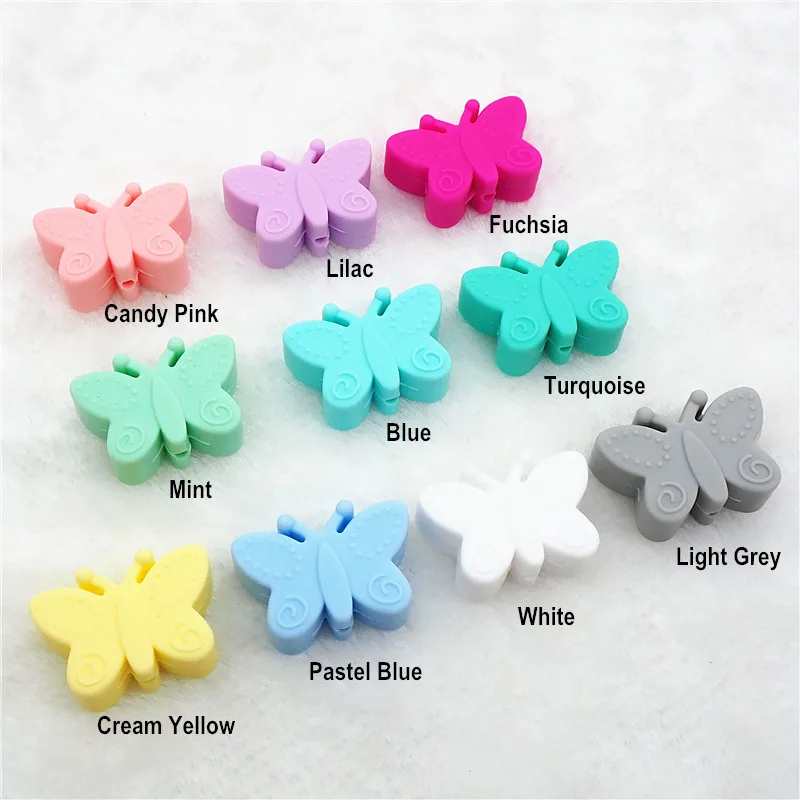 Chengkai 10pcs BPA Free Silicone Butterfly Teether Beads DIY Baby Shower Teething Montessori Sensory Toy Animal Bead Accessories