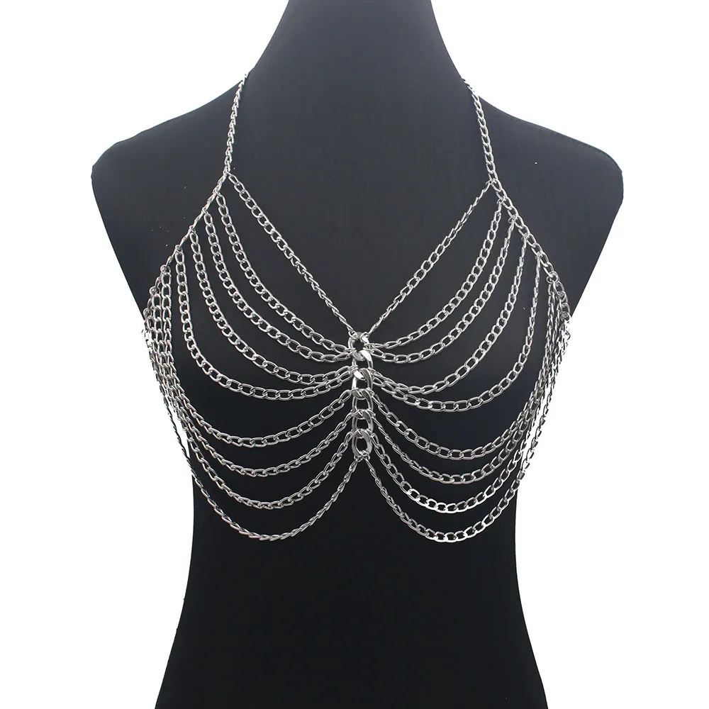 Sexy Bikini Chainmail Tops Harness Bra Body Chest Chain Gold Color Body Jewelry Boho Necklace Girls Gift BY147-1