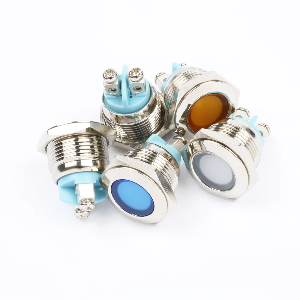 LED Metal Indicator light 16mm waterproof Signal lamp light 3V 6V 12V 24V 220v screw connect red yellow blue white 16ZSD.DM.L