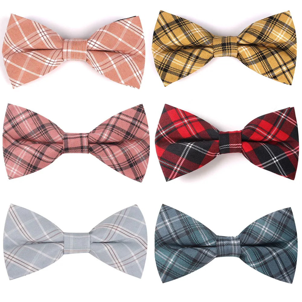 Fashion Bow Tie For Men Classic Plaid Bowtie For Business Wedding Bowknot Adult Cotton Mens Bowties Cravats Yellow Tie