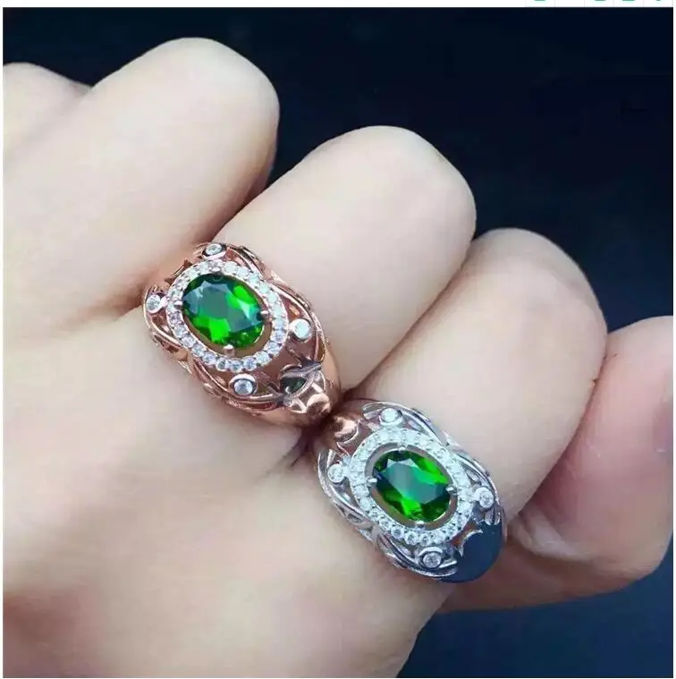 Natural Diopside ring Free shipping Natural green diopside 925 sterling silver Fine jewelry ring For men or women 5*7mm