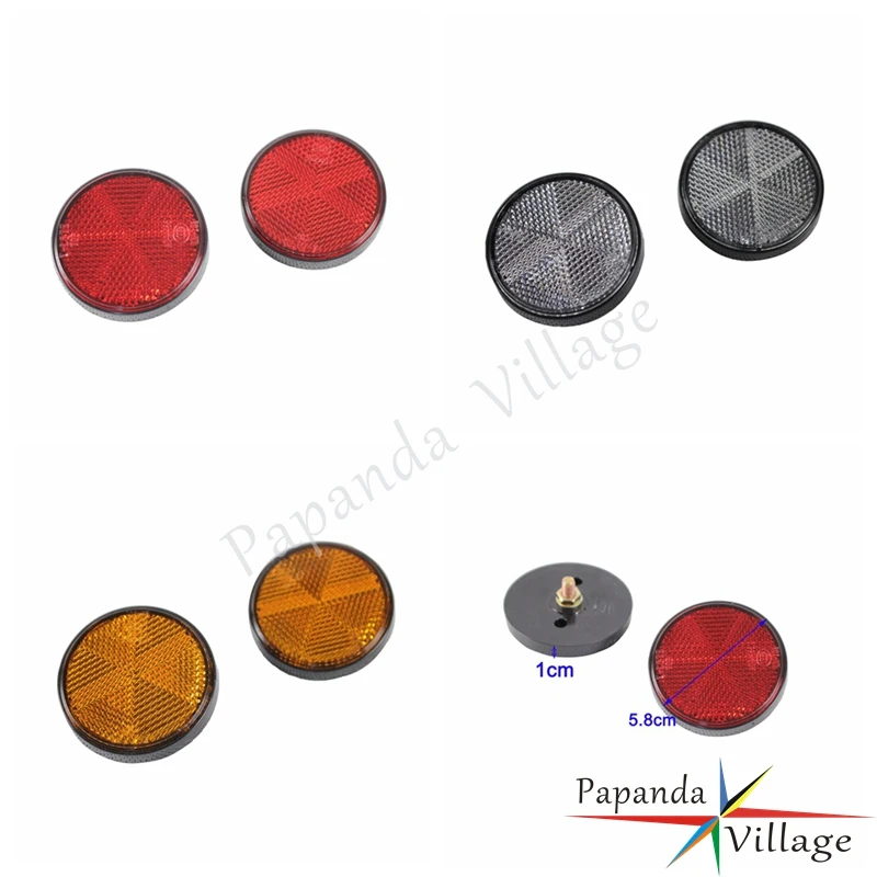 Papanda 1 Pair Universal Motorcycles Plastic Round Red Amber White Reflector ATV Bikes Dirtbikes Trailers