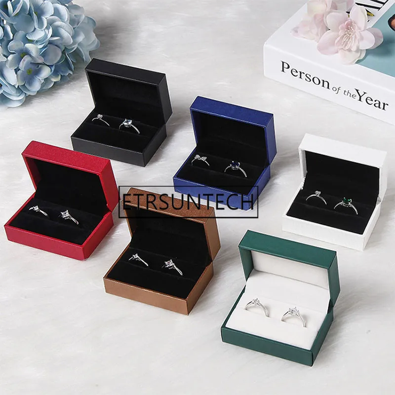 100pcs Engagement Wedding Couple Ring Box Black Brown White Jewelry Rings Packaging Box Gift Box Earring Stud Storage Case