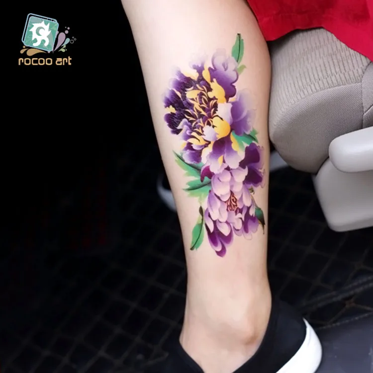 QC-671/20X10cm Long Colorful High Solution Body Art Purple Peony Flowers Circle Design Temporary Fake Flash Tatoo Sticker Taty