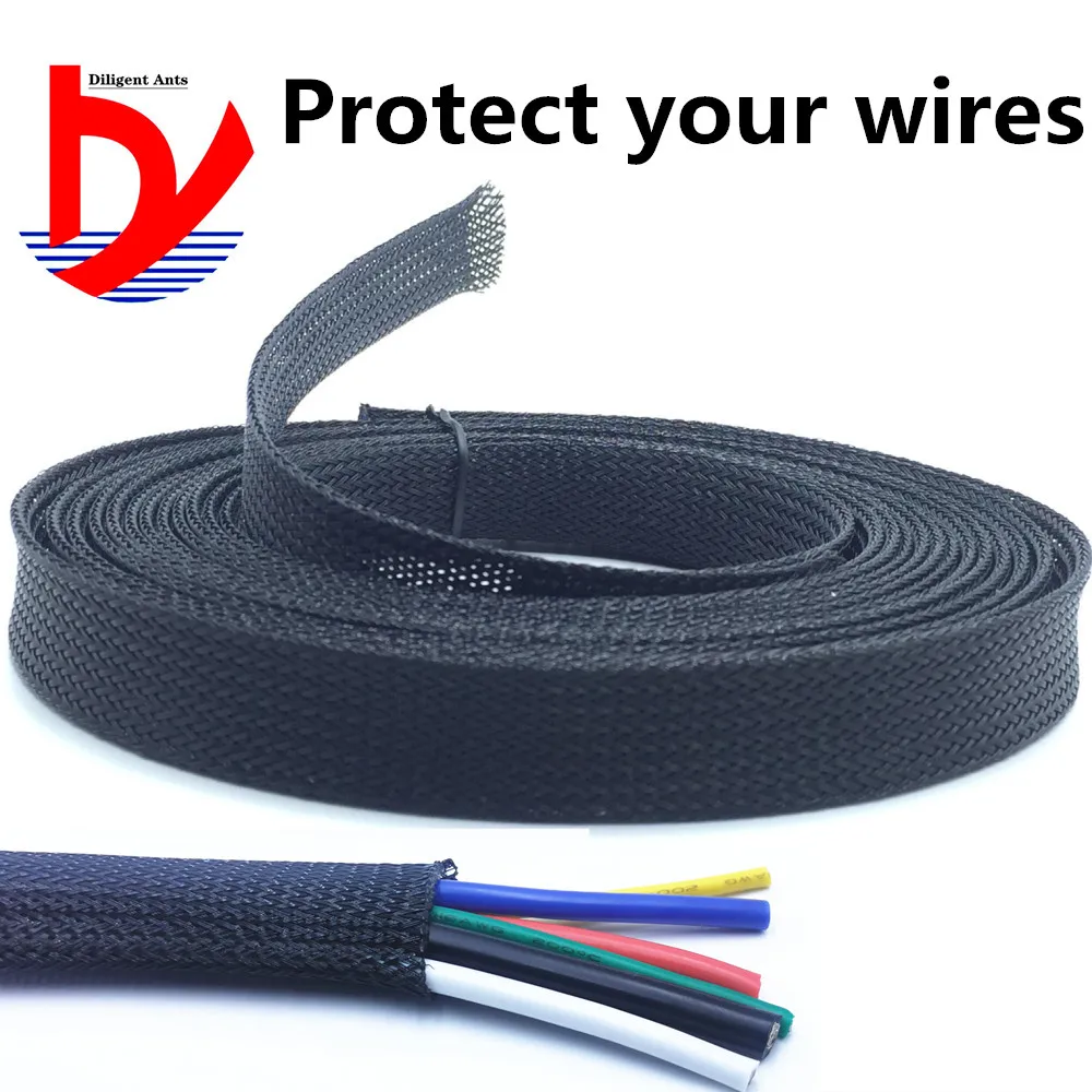 Black Insulated Braid Sleeving 4/6/8/10/12/16/20/25/30/40/50mmTight PET Wire Cable Protection Expandable Cable Sleeve Wire Gland