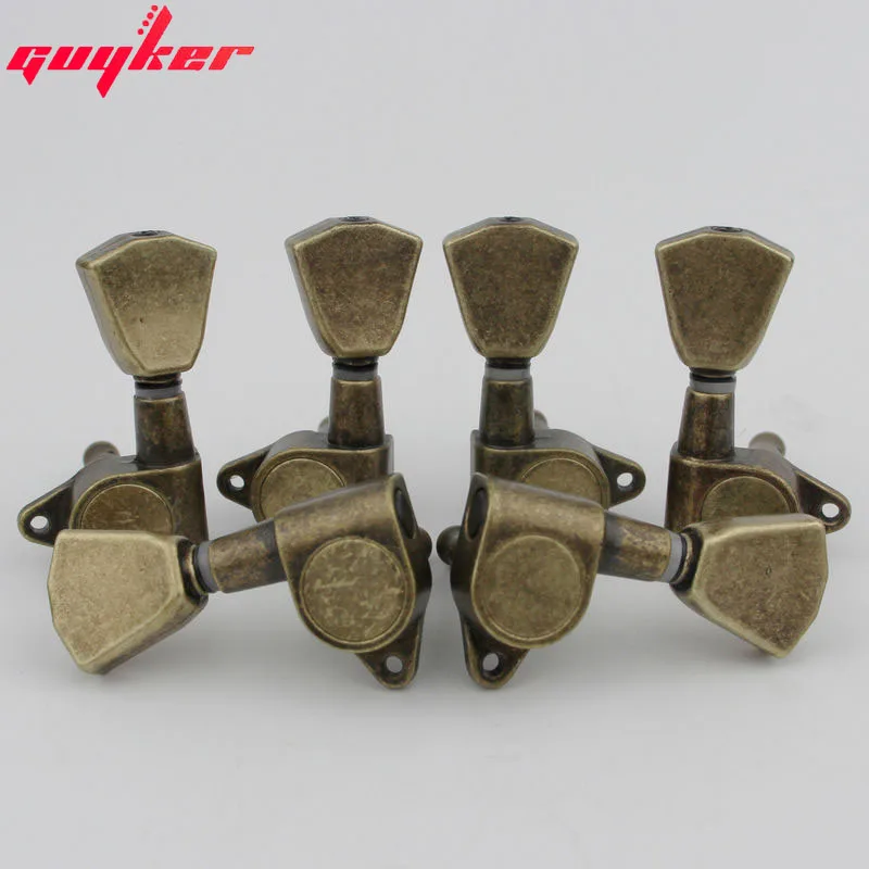 1 Set Guitar Machine Heads 3L3R Trapezium Tuning Key Peg Tuners Replacement for Electric or Acoustic Guitars Antique Brass