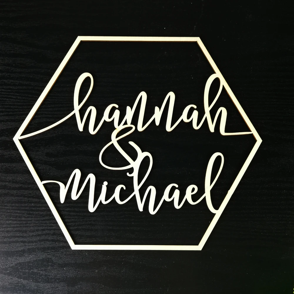 Wedding Wooden hexagon Sign Custom Personalized Bride and Groom Name Wedding Photo Props Rustic Wedding Decoration