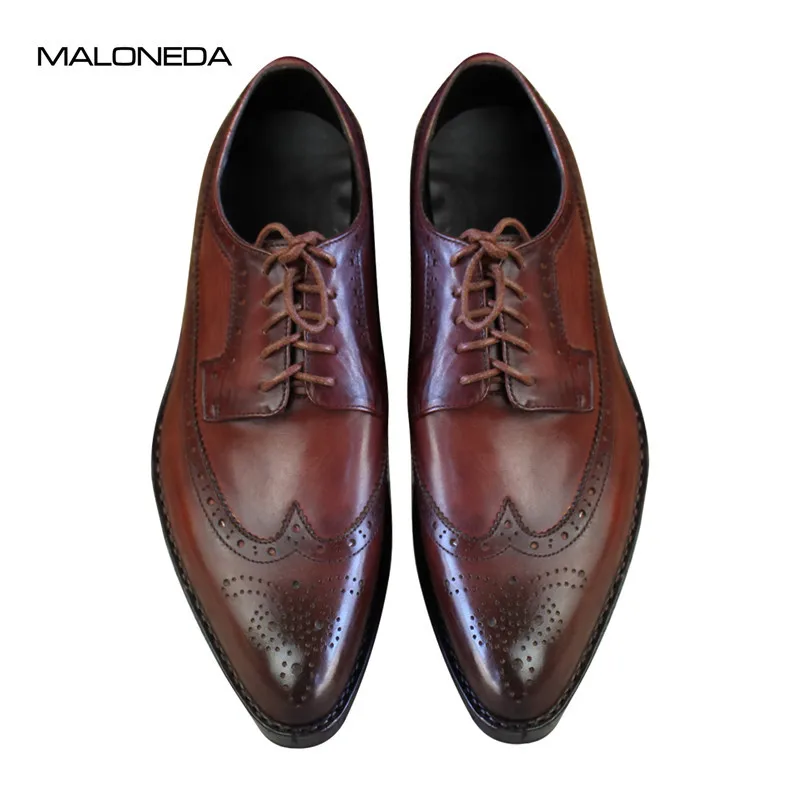 MALONEDA Bespoke Handmade Men's Genuine Leather Brogue Derby Formal Dress Shoes With Goodyear Welted EUR Size 37-47