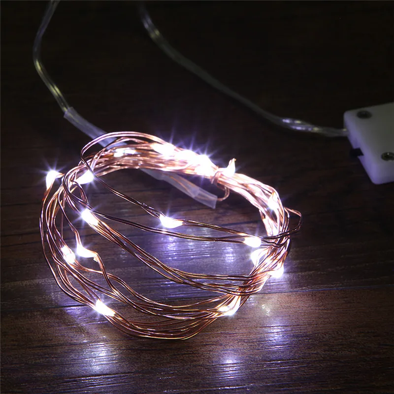 Copper Led Fairy Lights 1M 10LEDS Christmas Lamp CR2032 Button Battery Operated LED String Light for Xmas Wedding Decoration