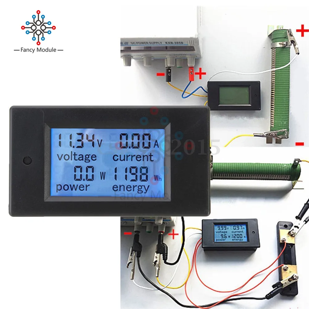 DC6.5-100V 0-20A 4 in1 misuratore di energia di corrente di tensione digitale LCD grande schermo Volt Ampere Watt voltmetro digitale DC amperometro