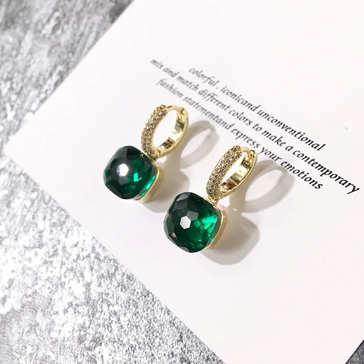 Top Quality Fashion Candy Style Hoop Earrings Multi-Faceted Multicolor Square Crystal Earrings For Women Brand Jewelry
