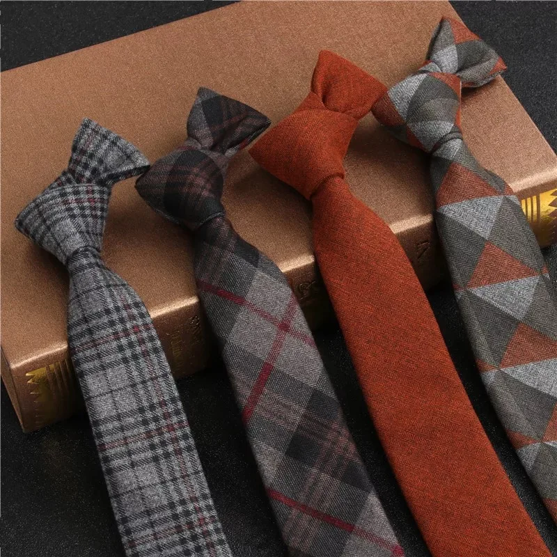 JEMYGINS Original High Quality Cotton 2.4'' Skinny Plaid Solid Cashmere Tie Wool Men Neck Tie For Youth Working Meeting