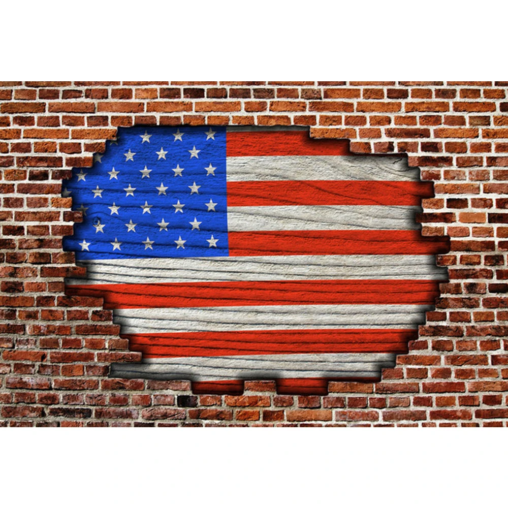 

Broken Brick Wall American Flag Backdrop Photography Newborn Baby Photoshoot Props Kids Children Patriotic Photo Background