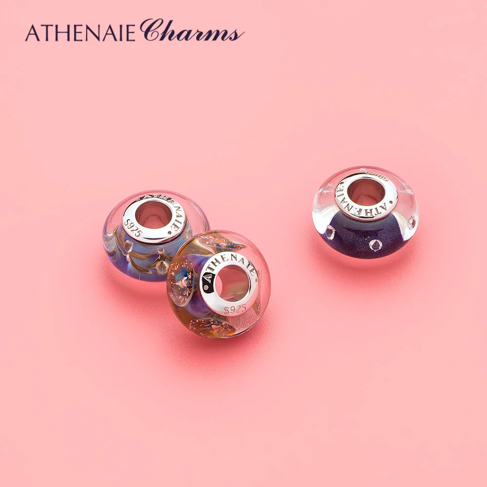 ATHENAIE Genuine 925 Silver Core Gold Shell Charms Murano Glass Beads Fit All European Bracelets Great Gift For Women DIY Gifts