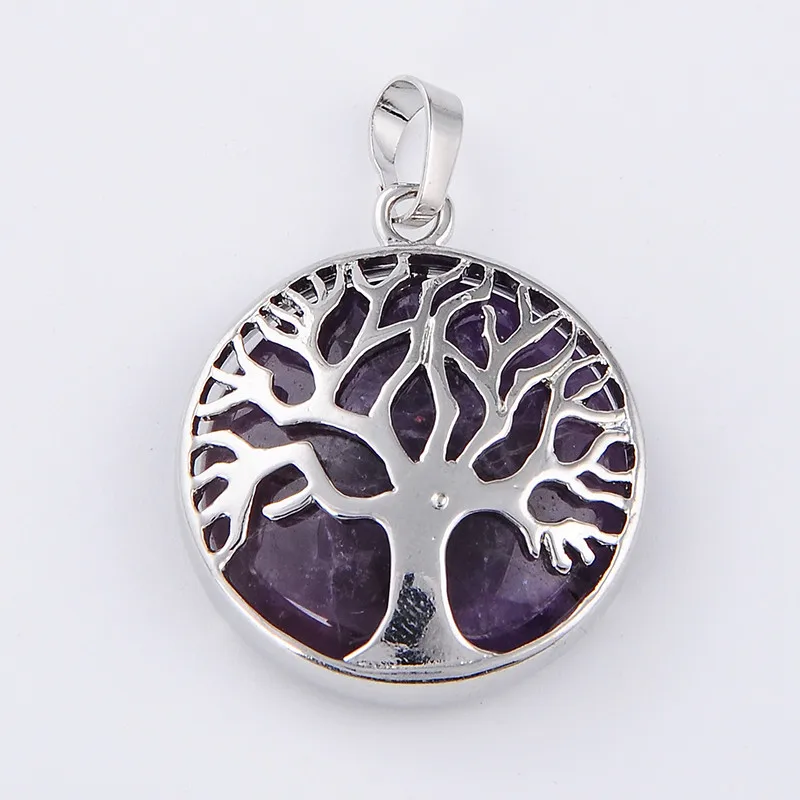 New Fashion Tree of Life Pendant Necklace Amethysts Opal Natural Crystal Stone Pendants Women Men Handmade Reiki Charm Jewelry