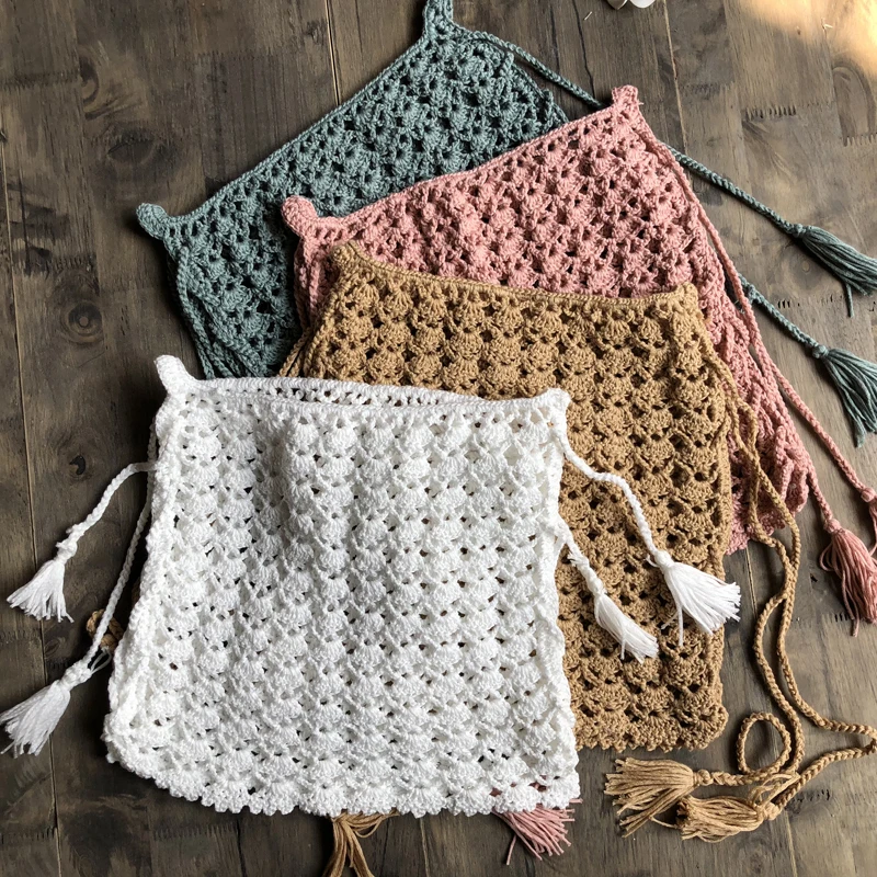 Sexy Women Lace Knit Bandage High Waist Bikini Beach Dress White Crochet Mini Short Summer Pant Skirt Bottom