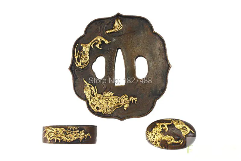 TFK023 SAMURAI KATANA DRAGON WAVE TSUBA FUCHI KASHIRA KATANA FITTINGS FOR DIY