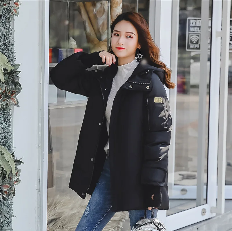 Veste d'hiver en coton grande taille pour femme, coupe-vent, manteau épais et chaud en coton, Double poche, Parka noire de base, 2019