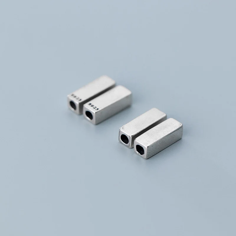 100% 925 Sterling Silver Rectangle Charm Beads Simple S925 Silver Geometry Spacer Beads DIY Jewelry Making Bracelets Accessories