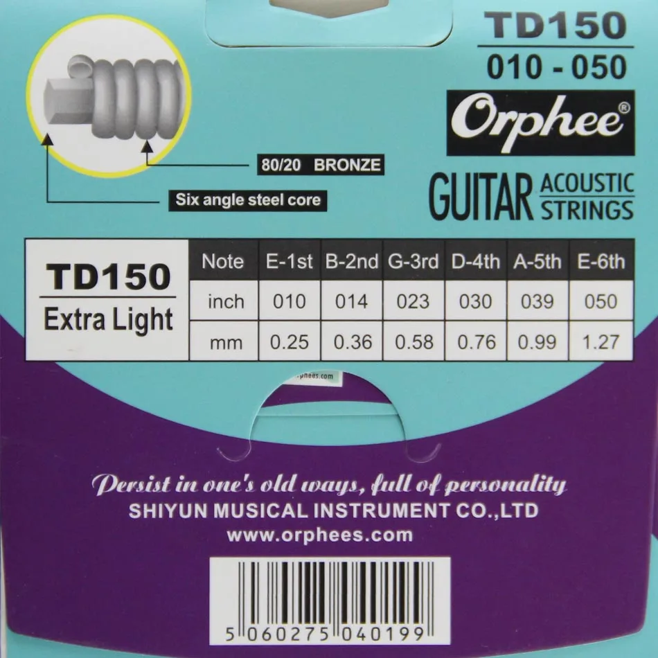 Orphee TD150 chitarra accessori per chitarra acustica Corde della chitarra di stringa di luce in Più 80/20 bronzo Stringa corde di rame 6 pz/set