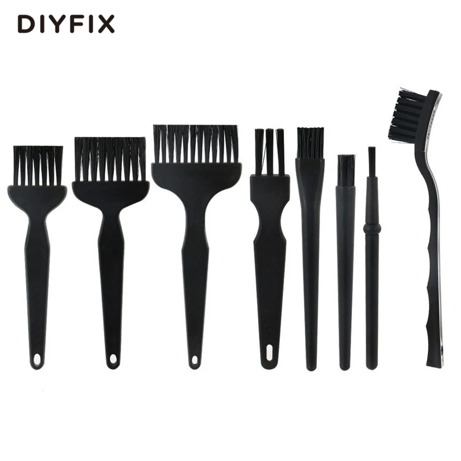 DIYFIX 8Pcs ESD Safe Anti Static Brush Set Detailing Cleaning Tool for Mobile Phone Tablet PCB BGA Repair Work