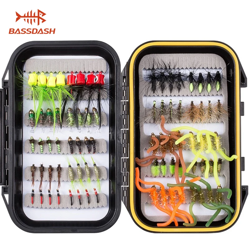 Bassdash Fly Fishing Flies Kit  Assortment with Box, 80 pcs with Dry Wet Flies, Nymphs, Streamers, Popper etc.