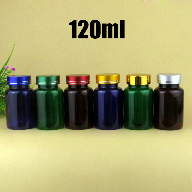 20pcs 120cc PET Samples Bottles, Medicine/Capsules/Pills/Powder/Vitamin Plastic Bottles 120ml--6 Colors Metal Lids