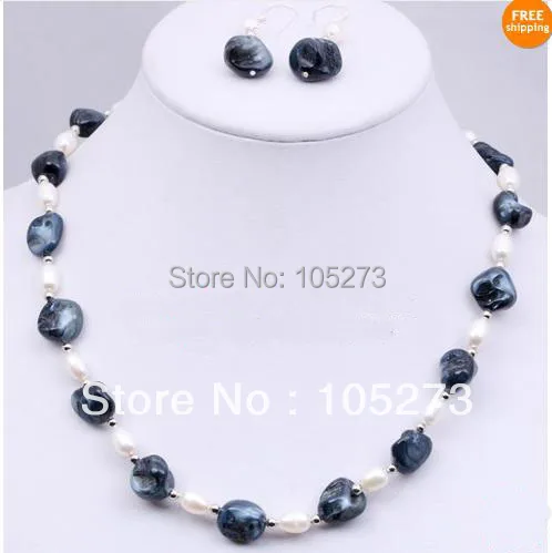 

Mother's Day Gift Jewelry Cultured Freshwater Pearl Mother Of Pearl Shell Bead Necklace Silvers Earrings Jewelry Set Hot Sale