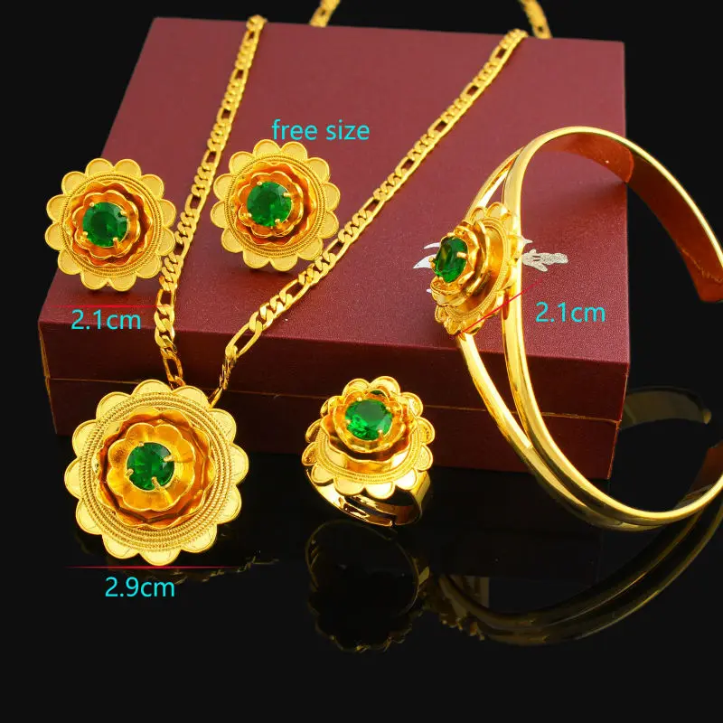 Adixyn New Ethiopian Beautiful Flowers set Jewelry 24k Gold Color Crystal African Eritrea Women Wedding Jewelry Set