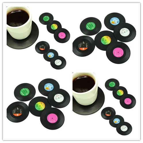 

6 Pcs/set Home Table Cup Mat Creative Decor Coffee Drink Placemat Spinning Retro Vinyl CD Record Drinks Coasters jk23