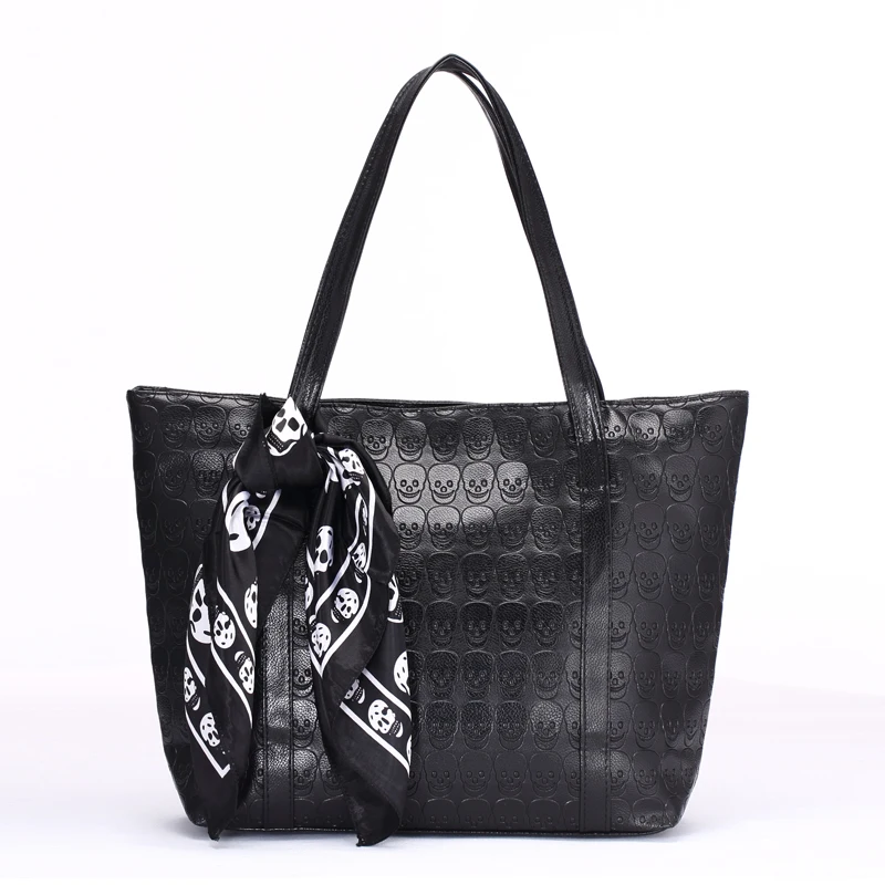 Annmouler Designer Women Handbag Ladies Pu Leather Bags Handbag Female Portable Shoulder Bag Skull Printed Handbags Hobos Tote