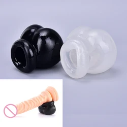 Silicone Ballstretcher Ballsack,Testicle Bondage,Clear/Black Bull Bag Ball Stretcher Snug,Scrotum Sex Toys For Men