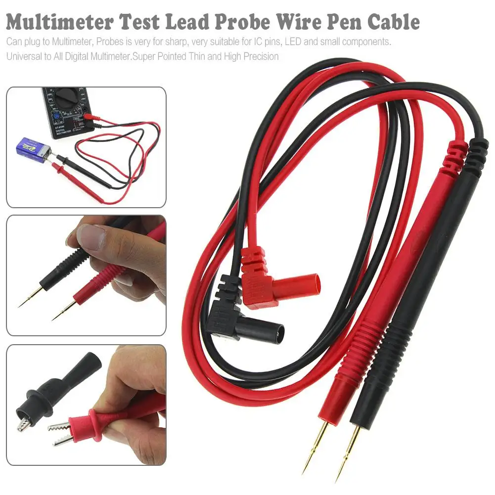 10A Red & Black Ultra-Pointed Multimeter Test Lead Probe Wire Pen Cable With Alligator Clip For IC Pins LED Small Compone J3