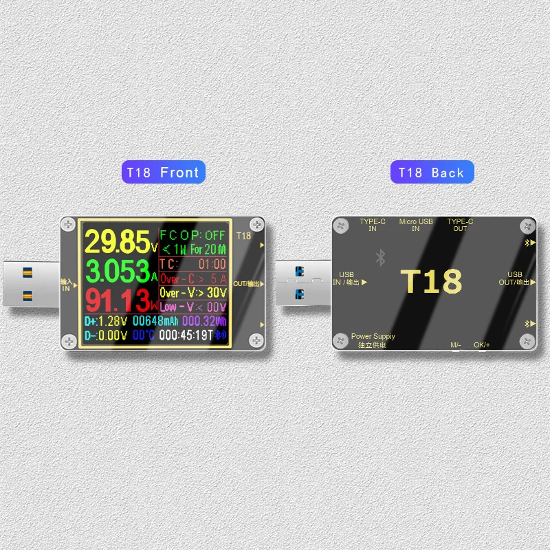 Imagem -06 - Voltímetro Digital e Amperímetro Detector de Tensão do Banco de Potência Testador Usb Temporizado Medidor de Corte de Energia Usb 3.0 1.8