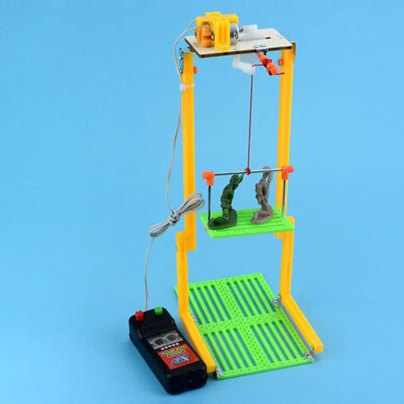 Elevador elétrico modelo brinquedo para crianças, DIY, Física, Experiência Científica, Controle de fio, Elevador, Criativo, Handmade, Montagem