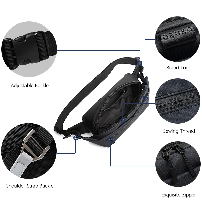 OZUKO Waterproof Men Waist Bag Fanny Pack Shoulder Belt Bag Male Phone Pouch Bags Travel Waist Pack Small Running Sport Bolso