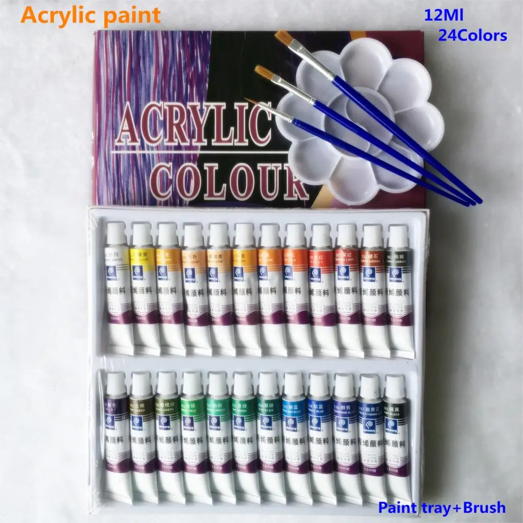 24pcs/set  Paint Acrylic Paint Tube Set Nail Art Painting Drawing Tool For Artist Kids DIY Design  Free For Brush And Paint Tray