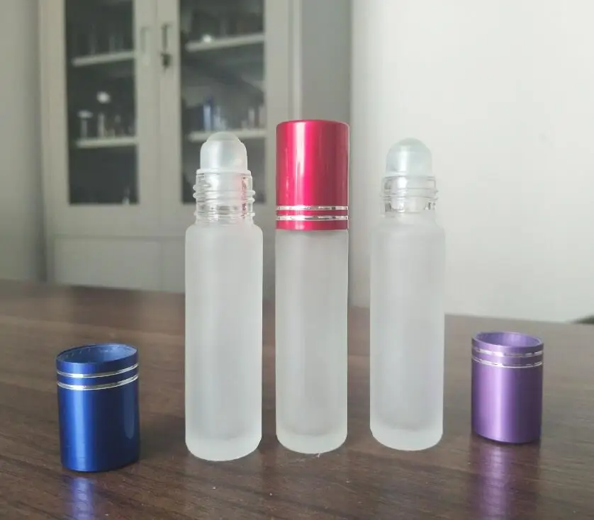 

200pcs/lot 10ml clear frosted Glass Bottle With glass roller+matte gold aluminum lid,roll-on bottle,perfume bottle