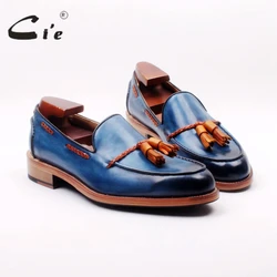 Cie Full Grain Calf Leather Bespoke Goodyear Welted Mixed Blue/Brown Custom Handmade Tassels Slip-on Men's Shoe Boat Loafer 166