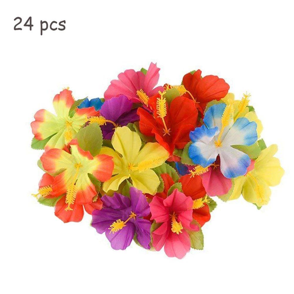 24pcs Silk cloth Artificial Hawaiian Hibiscus Flowers For Party Wedding Decoration Garden Home Desktop Decor Supplies