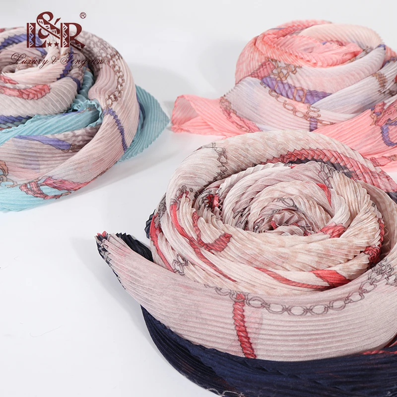 

Summer Silk Scarfs for Women 2019 Chiffon Woman Shawls and Scarves For Beach Floral Crinkle Ployester Sunscreen Scarf Hijab